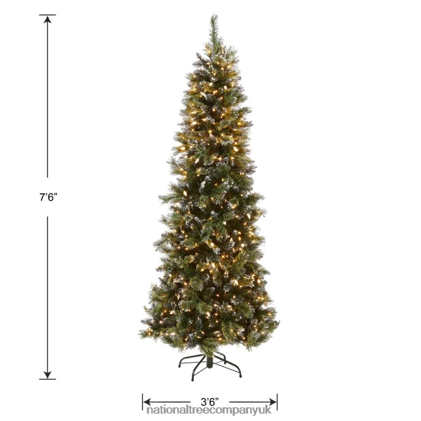 Trees | National Tree Company Pre-Lit Artificial Slim Christmas Tree Green Glittery Bristle Pine White Lights Includes Stand 75 Feet F2L4F127